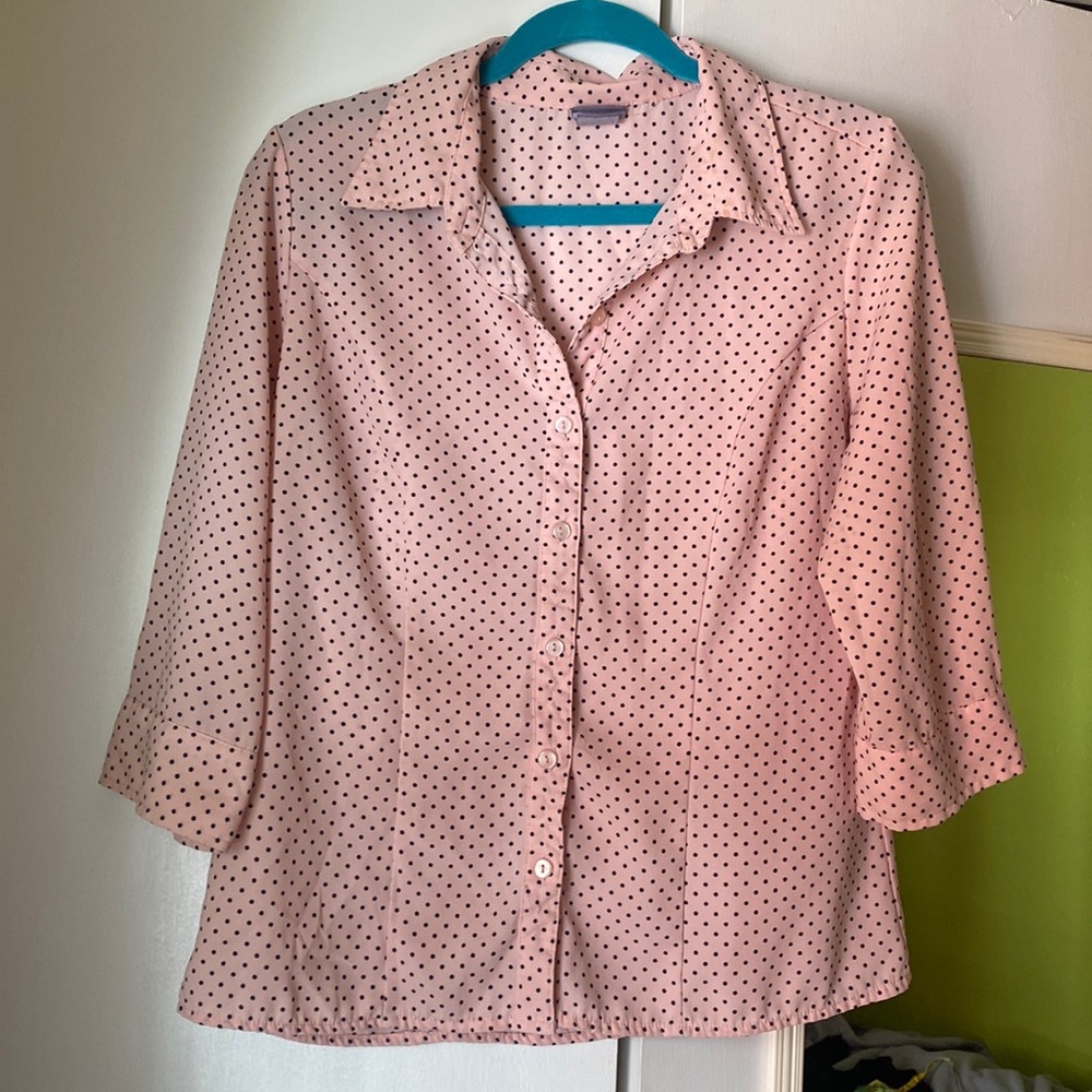Polka Dot Pink Button Down Blouse